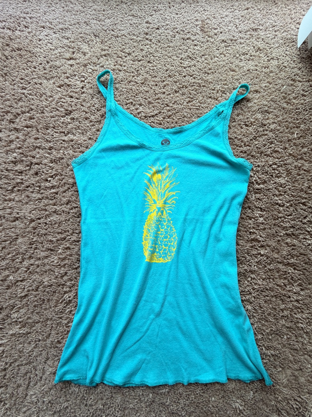 Roxy Turquoise Tank Top with Yellow Pineapple Graphic